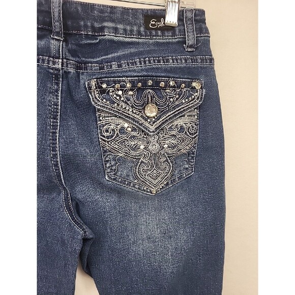 Earl Womens Jeans Blue 10 Denim Slim Boot Cut Western Rhinestone Pockets - Picture 13 of 16